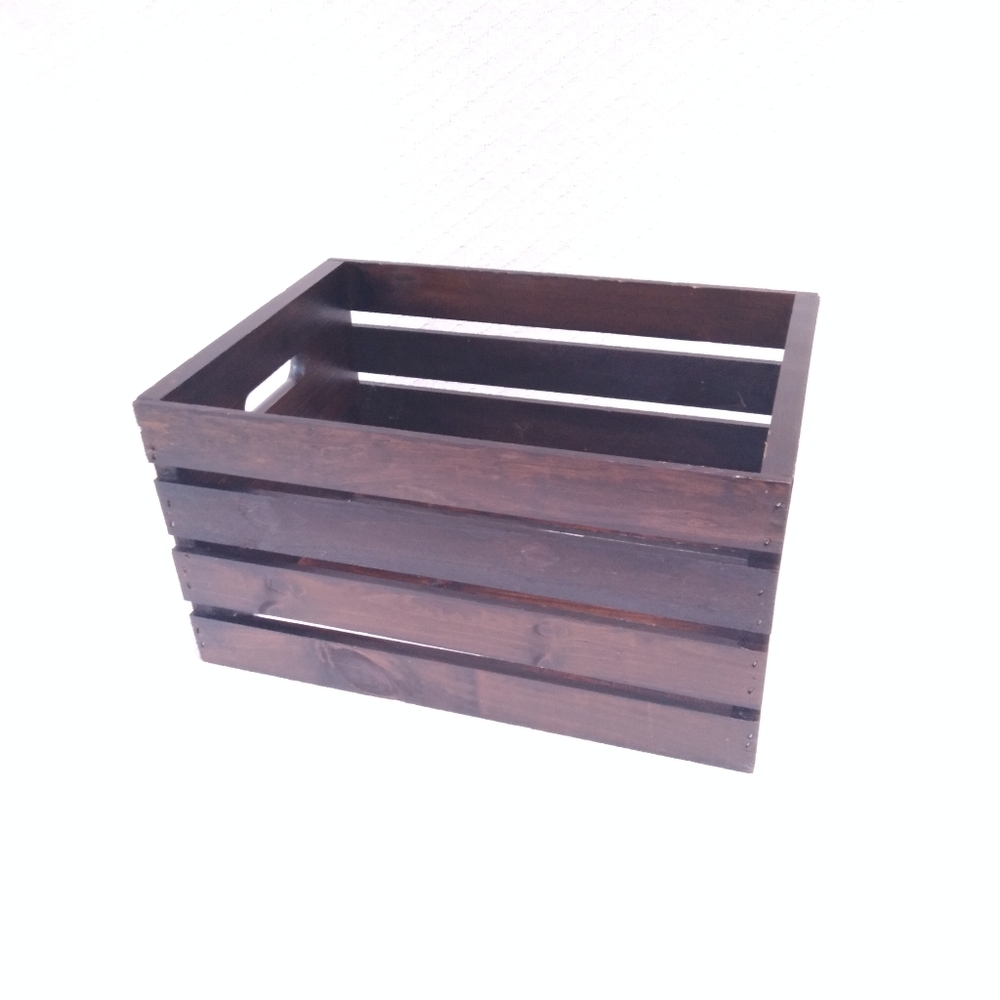 Espresso Stained Wood Slatted Crate - Picture 1 of 6